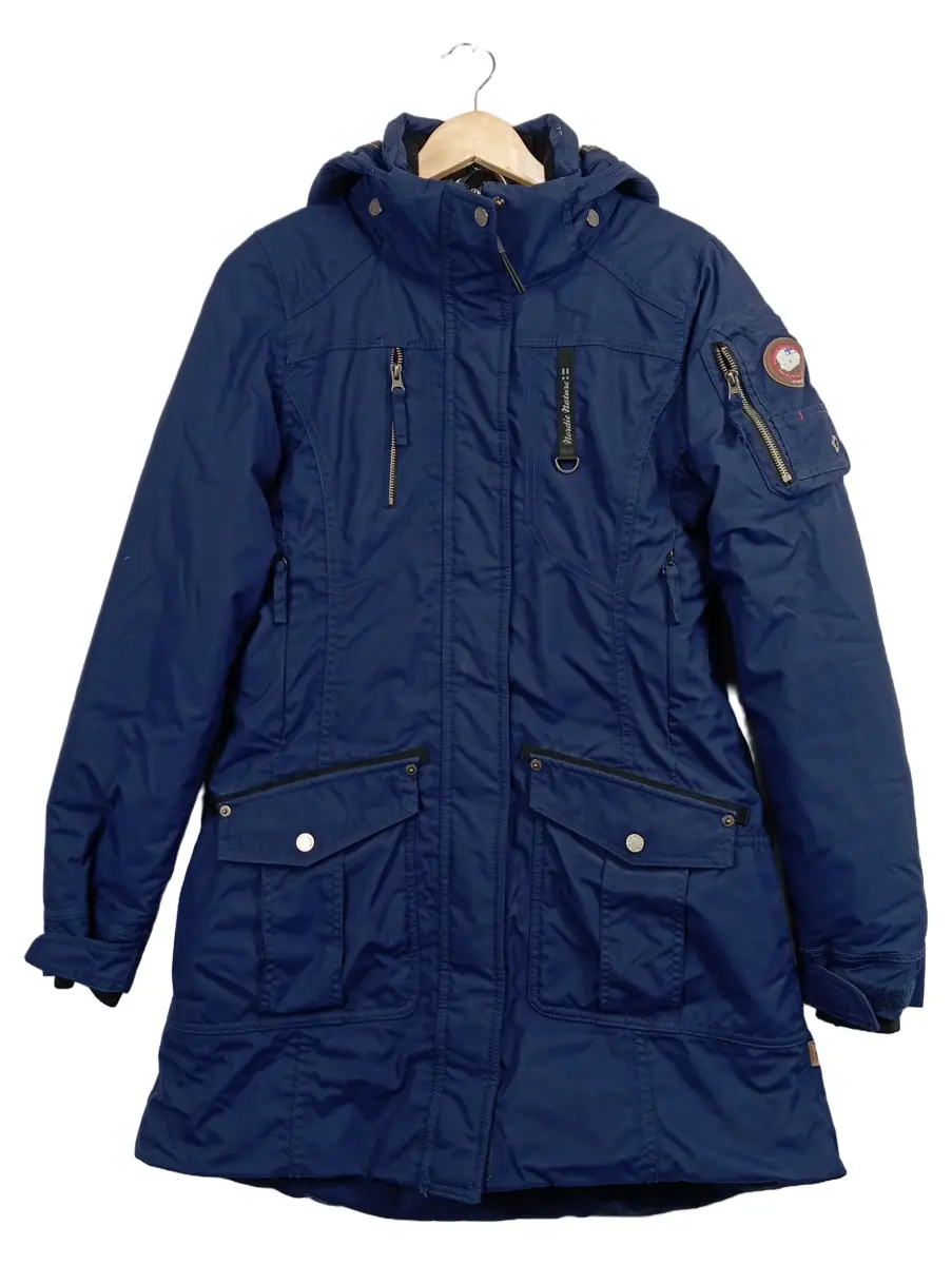Damen Parka Outdoor Jacke Blau Gr. 38 M Kapuze Polyamid