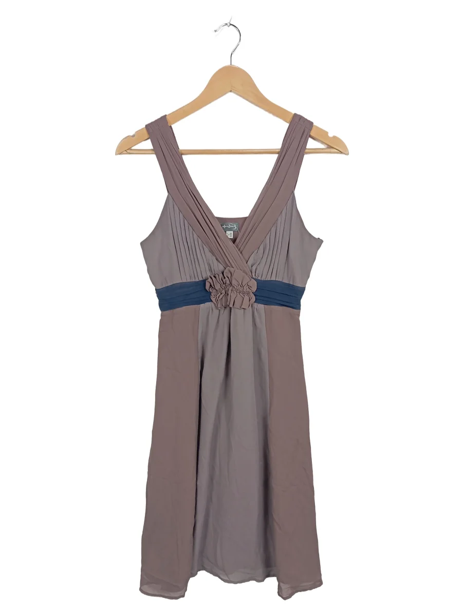 Abendkleid Damen Grau Gr. 34/XS Seide Uni Elegant Ärmellos Festlich