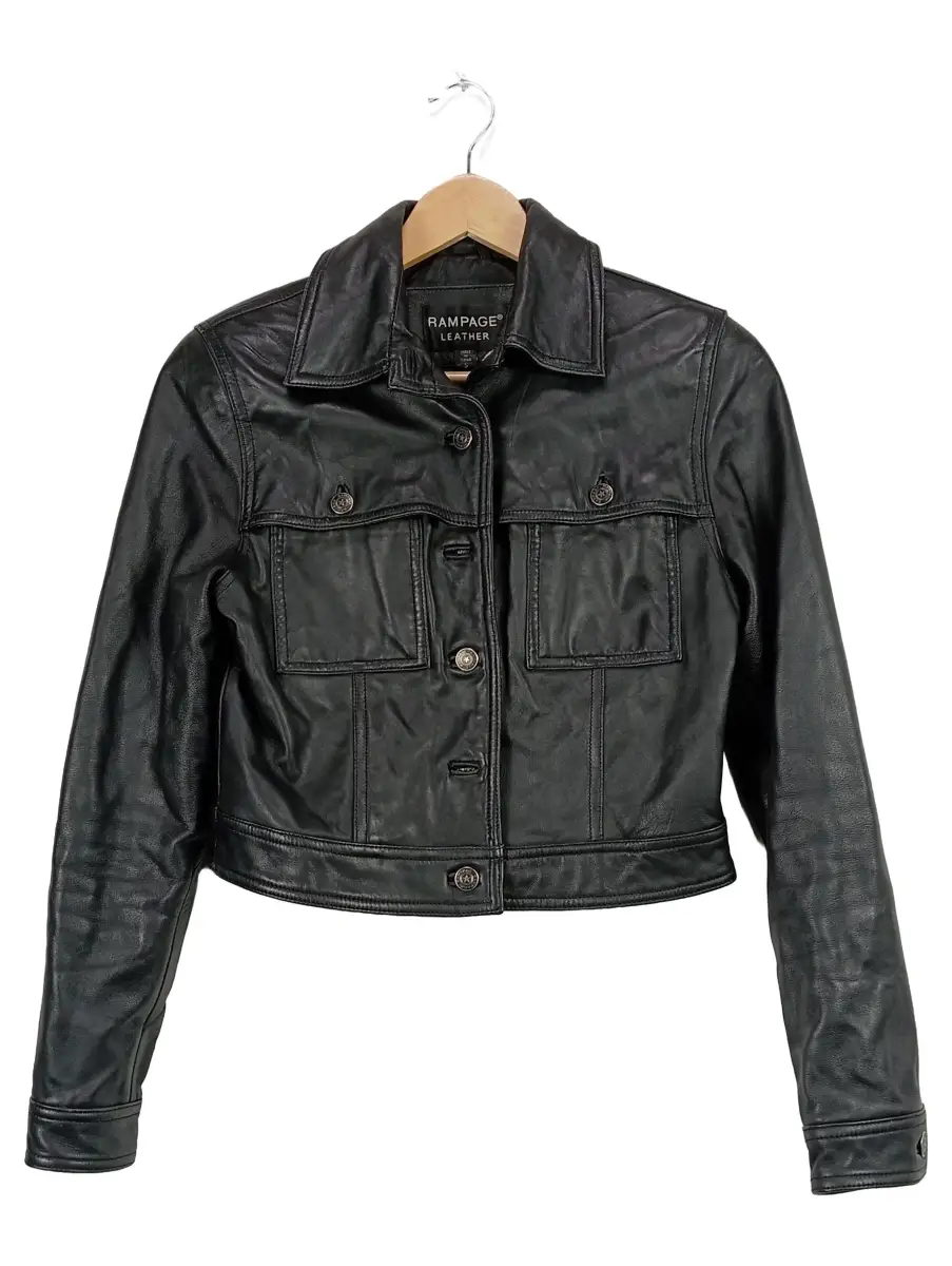 Damen Lederjacke Schwarz Gr. S/36 Cropped Vintage Style Echtleder