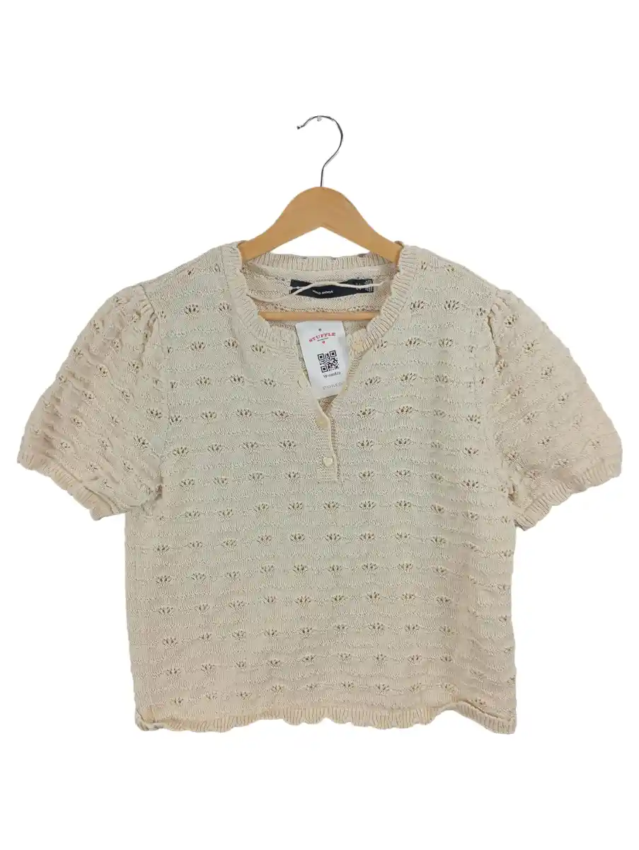 Pullover Damen Gr. 40/L Beige Baumwolle Polyester Lochmuster Feminin