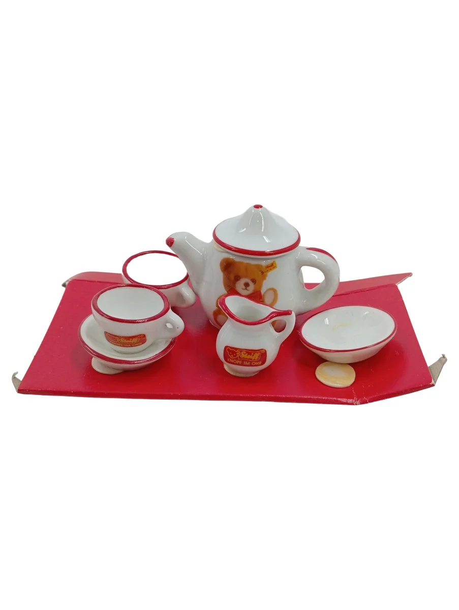 STEIFF Puppengeschirr Teeservice Weiß Rot Mini Porzellan…