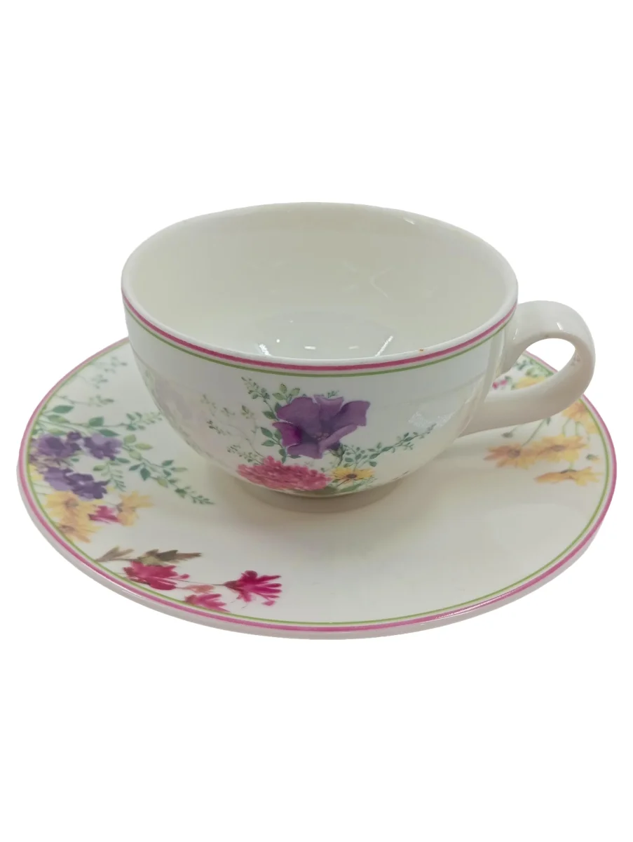 VAN WELL Teetasse Weiß Porzellan Blumen Blumenmuster…