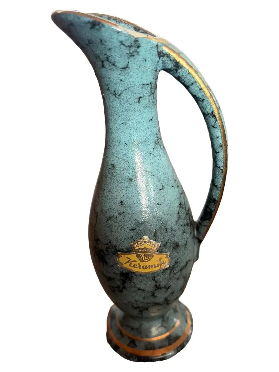 BAY KERAMIK Vase Türkis Flaschenform Abstrakt Vintage 18…