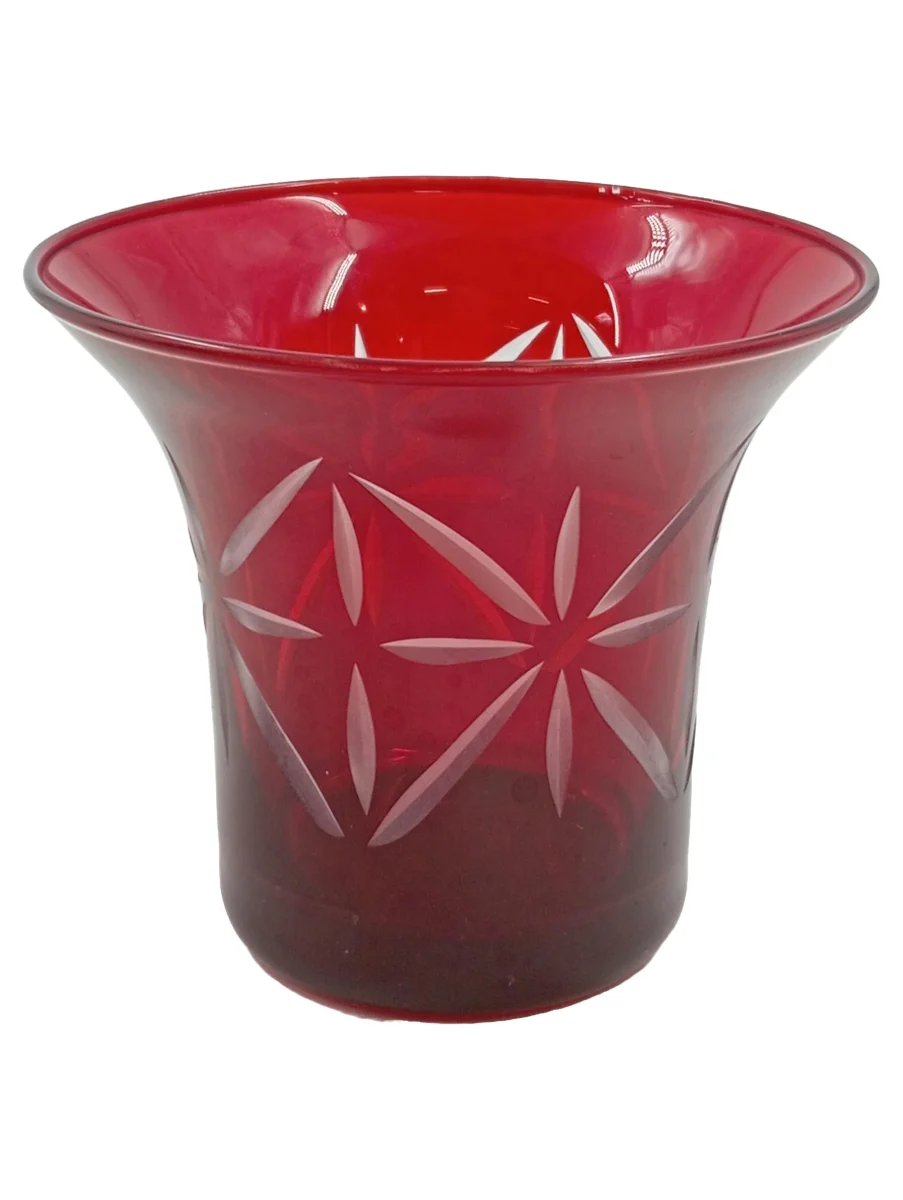 PARTYLITE Teelichthalter Sternschliff Rot Glas Kelchförmig…
