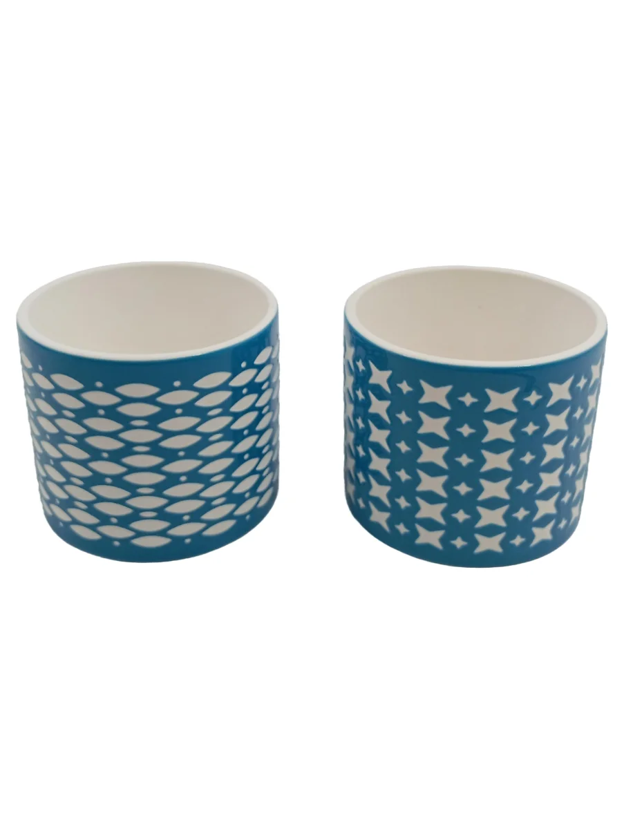 PARTYLITE Kaffeebecher Blau Porzellan Grafisch Modern…