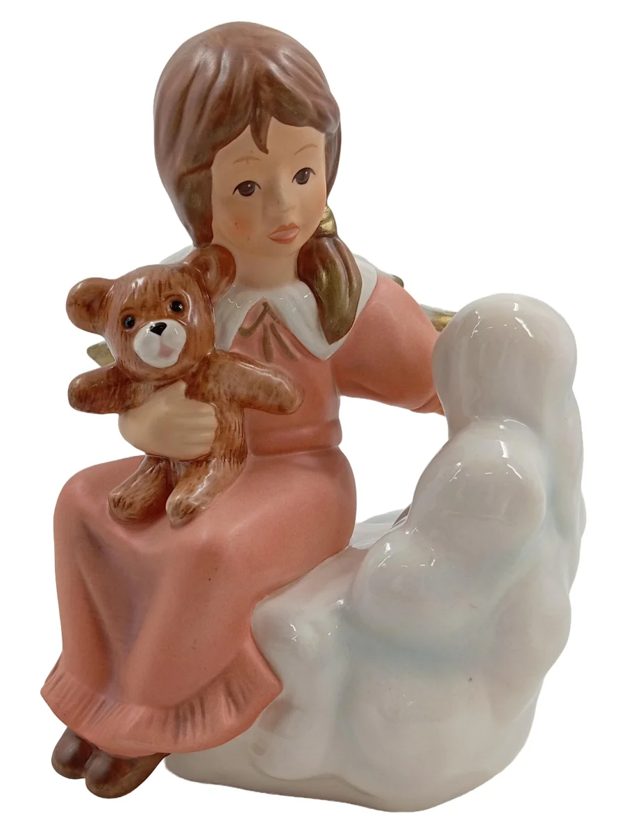 GOEBEL Porzellanfigur 18cm Mädchen mit Teddybär und Vogel…
