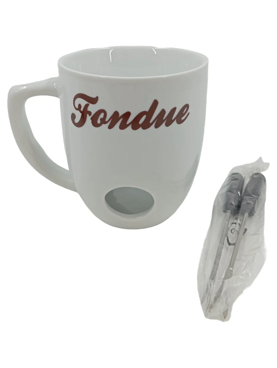 DEPOT Schokofondue 2 Gabeln Schoko Fondue Set Weiß Keramik