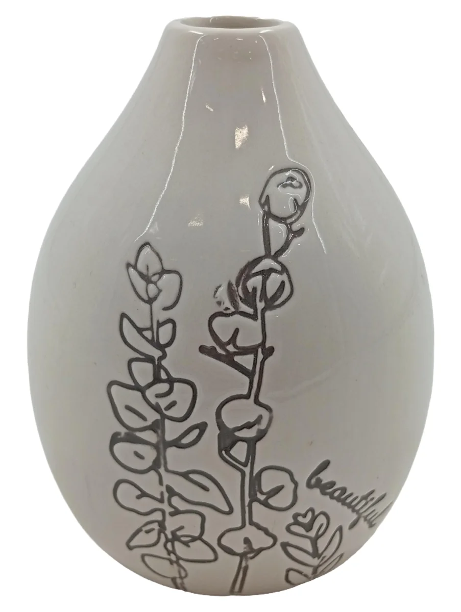 DEPOT Vase Weiß Keramik Bauchig Blumen Blumenmuster…
