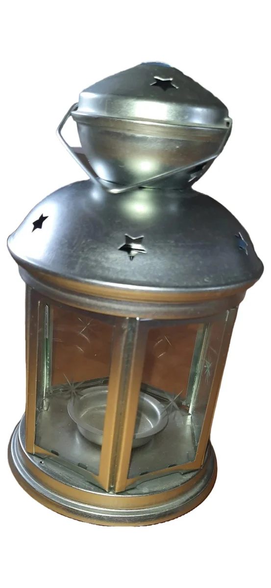 IKEA Laterne 20cm mit Sternen Silber Metall Glas…