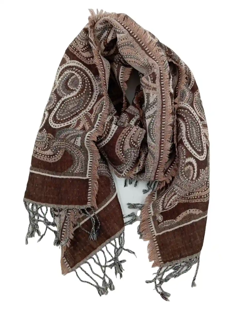 PASSIGATTI Schal Tuch Muster Beige 181x52cm Braun Wolle Paisley Elegant Freizeit