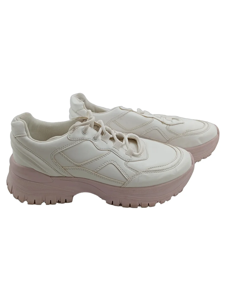 Sneaker low Damen Gr. 41 Weiß Kunststoff Schnürung Streetwear Freizeit Uni