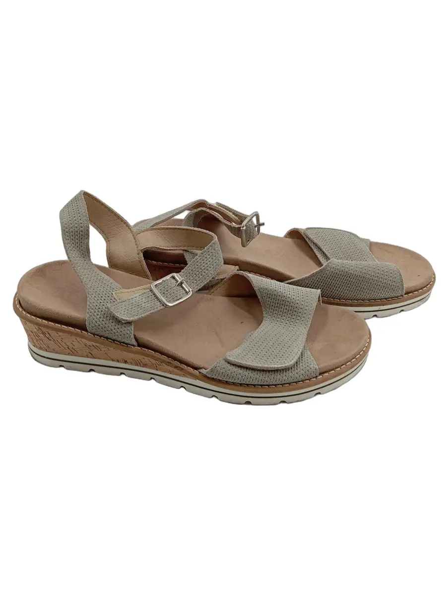 Plateausandalen Damen Gr. 41 Grau Leder Schnalle 6 cm Komfortabel Freizeit