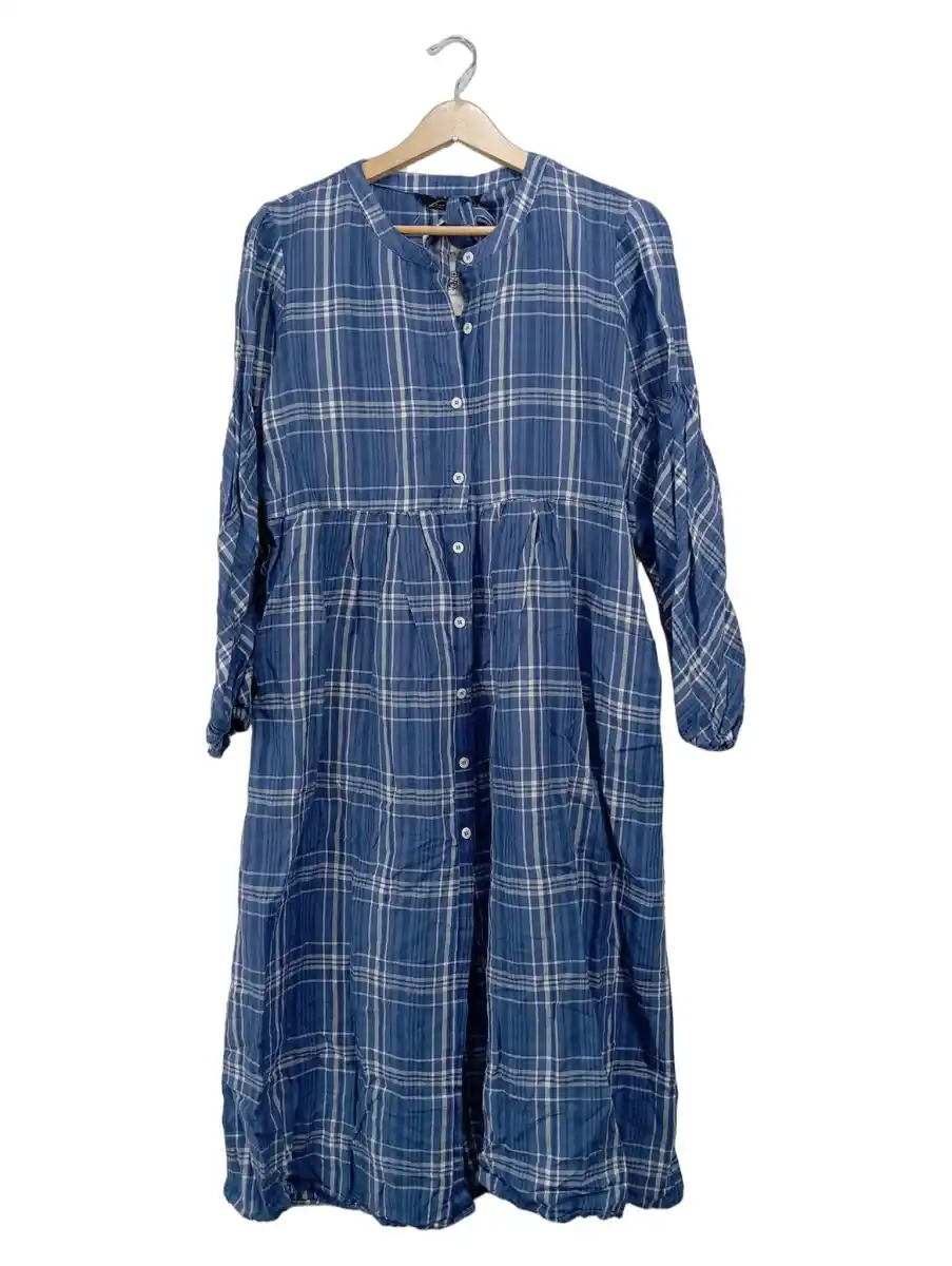 ZARA Nachthemd Damen Blau Gr. 40/L Leinen Kariert Casual…