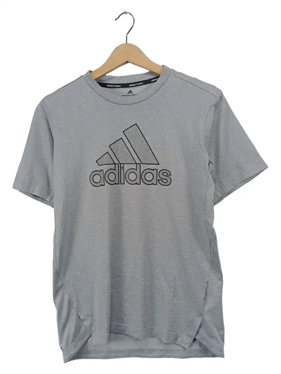 Sportshirt Damen Gr. 46/3XL Grau Polyester Gestreift Sportlich Kurzarm -