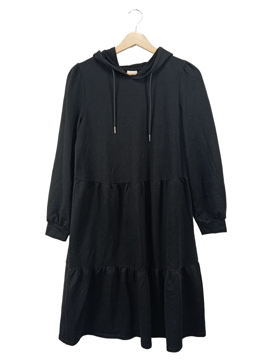 Damen Hoodie Kleid Gr. 38 M Schwarz Kapuze Freizeitkleid Uni Polyester