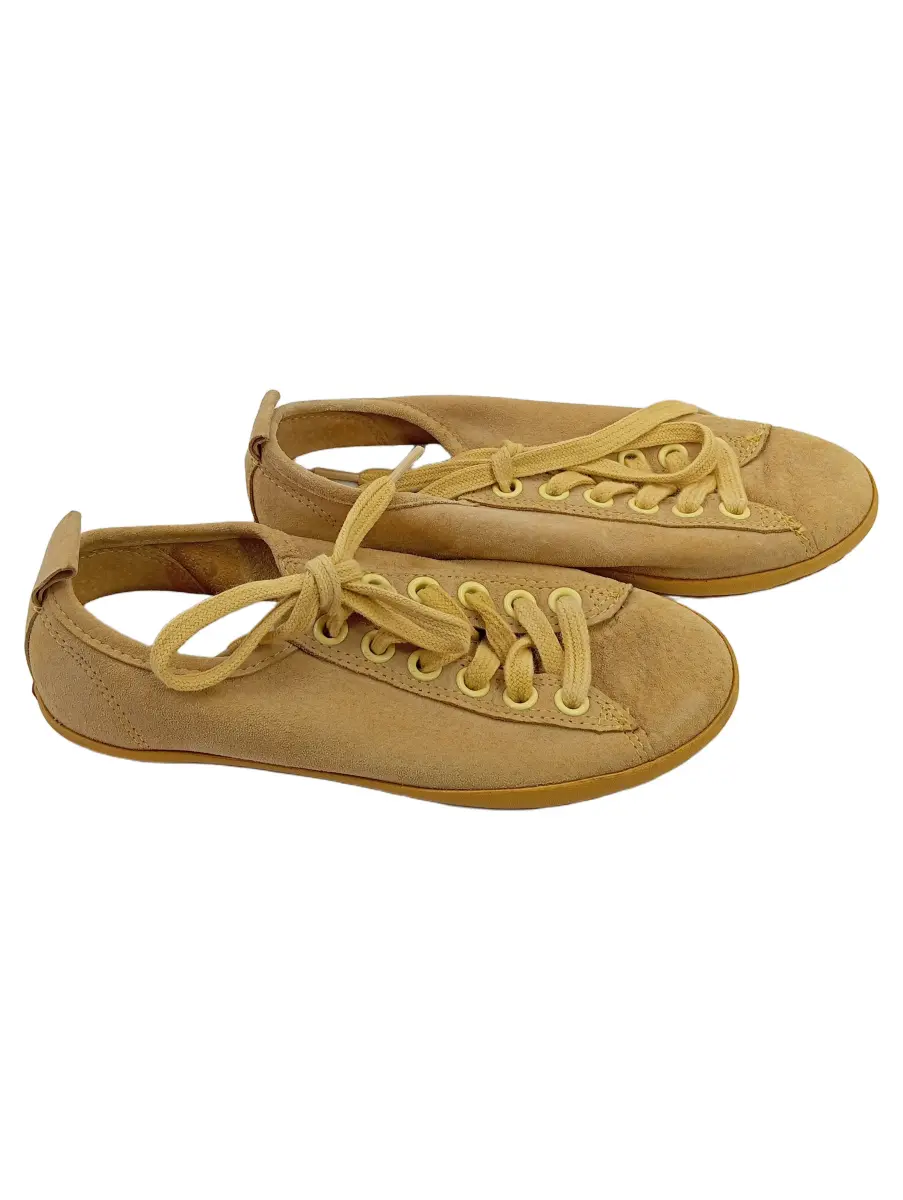 Sneaker low Damen Gr. 36 Gelb Leder Schnürung Casual Freizeit Uni Logo