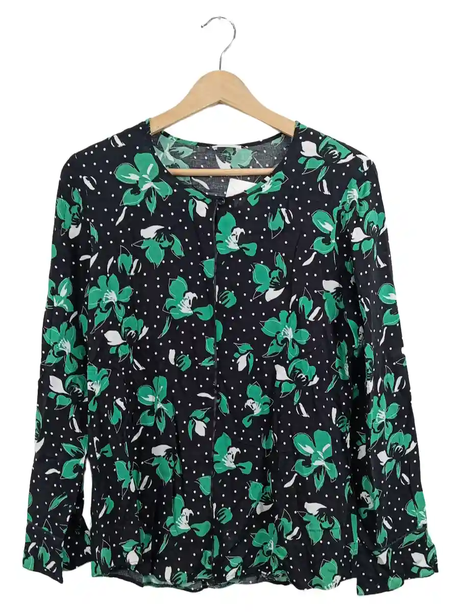 Bluse Damen Schwarz Gr. 38/M Viskose Blumen Feminin Langarm Freizeit