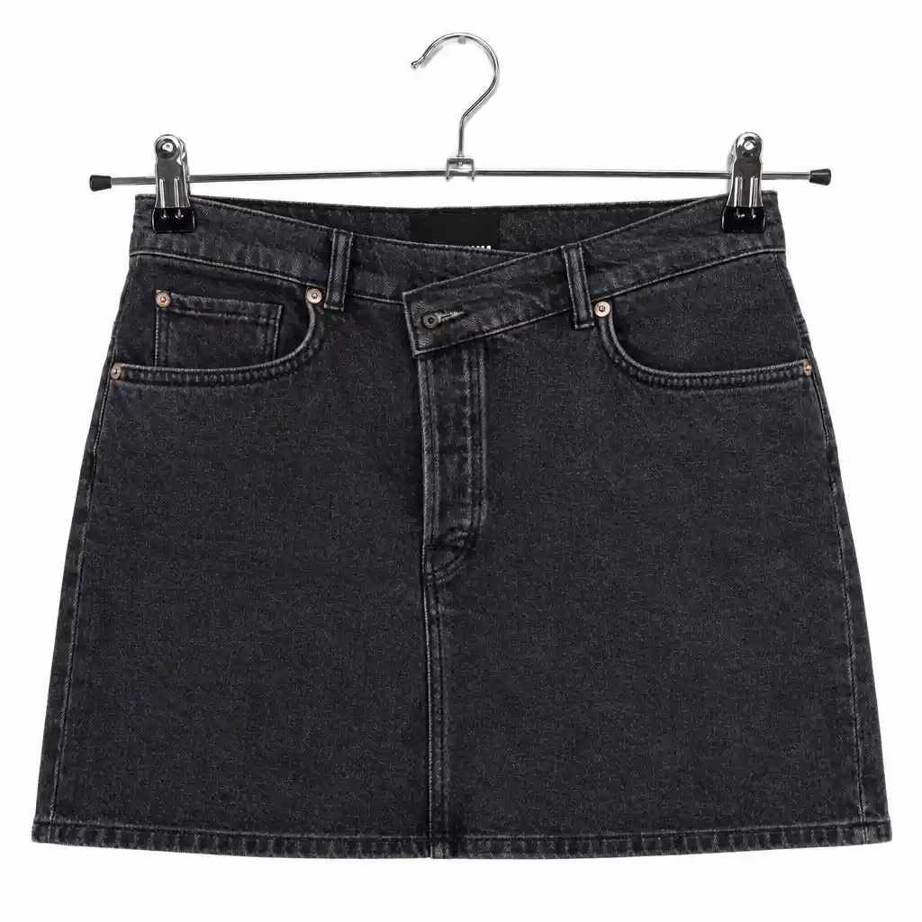 Jeansrock Damen Schwarz Gr. 40/L Baumwolle Uni Casual Freizeit Knopf