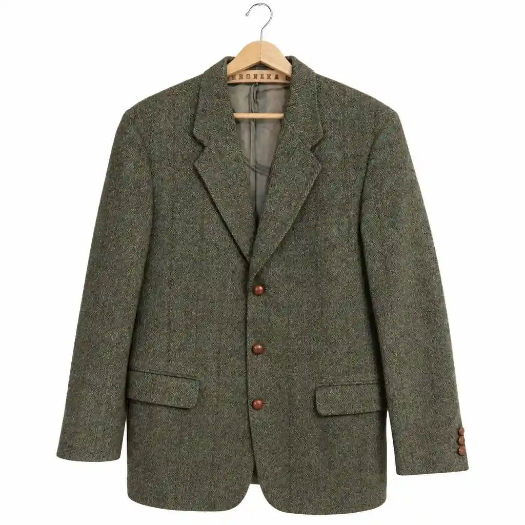 HARRIS TWEED Sakko Herren Gr. 50 Grün Kariert Klassisch Langarm Business Knopf