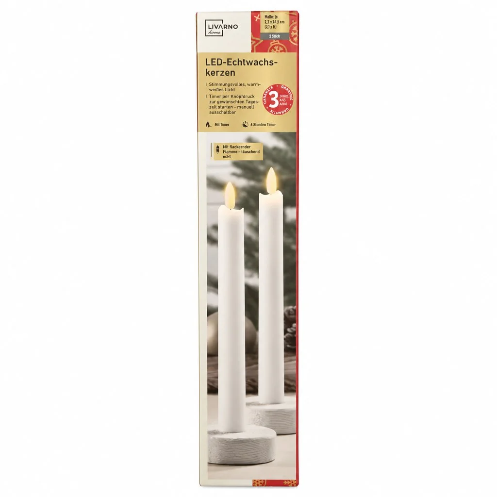 LIVARNO HOME LED-Kerze LED-Echtwachskerzen 2er 24,5cm…