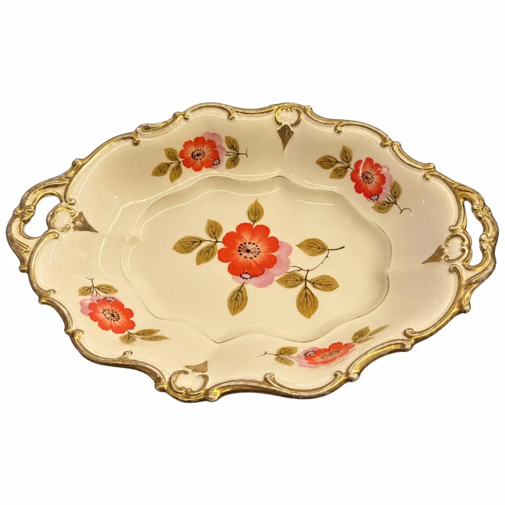 ESCHENBACH Servierplatte Beige Porzellan Blumen…