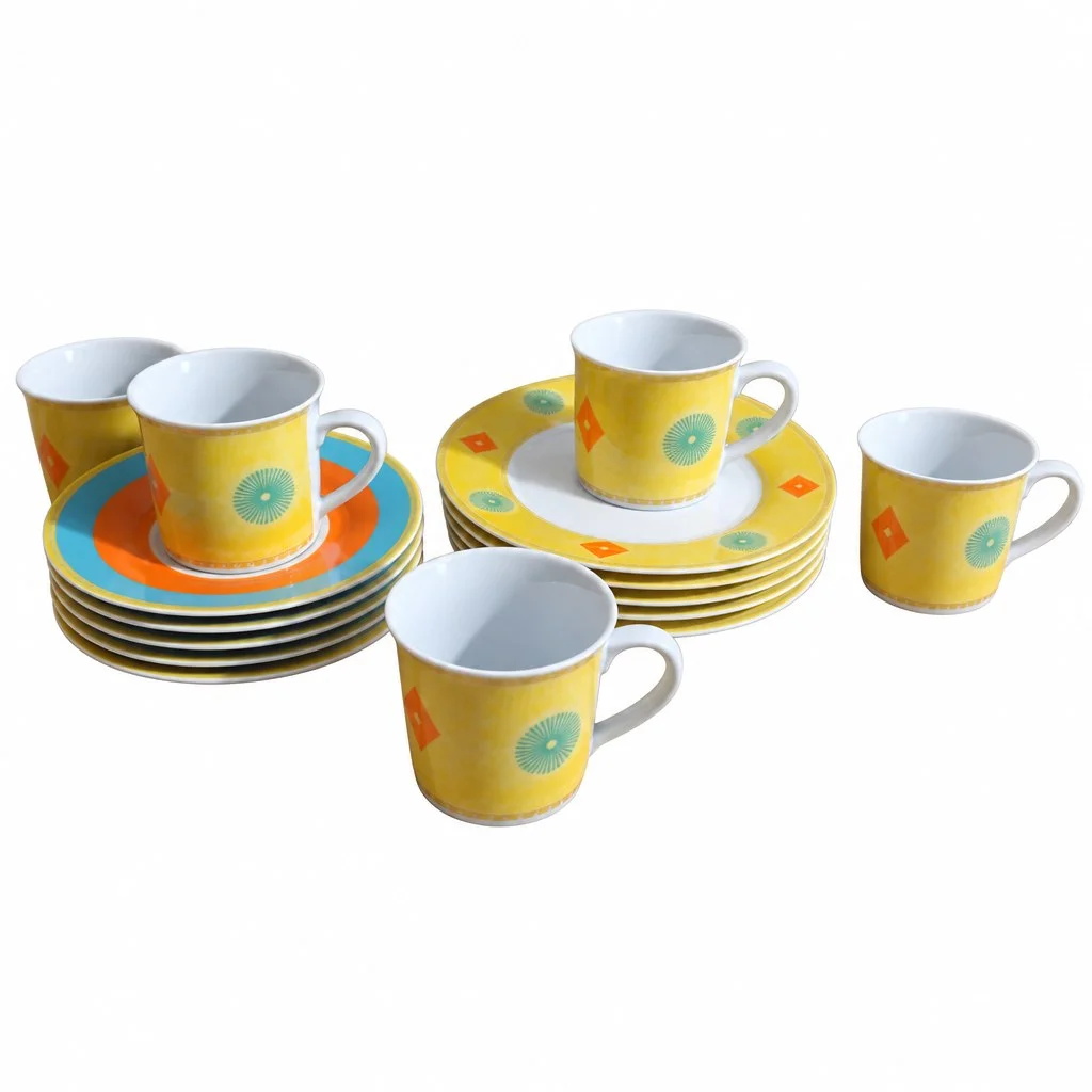 MF DESIGN Kaffeeservice Gelb Porzellan Abstrakte Kunst…