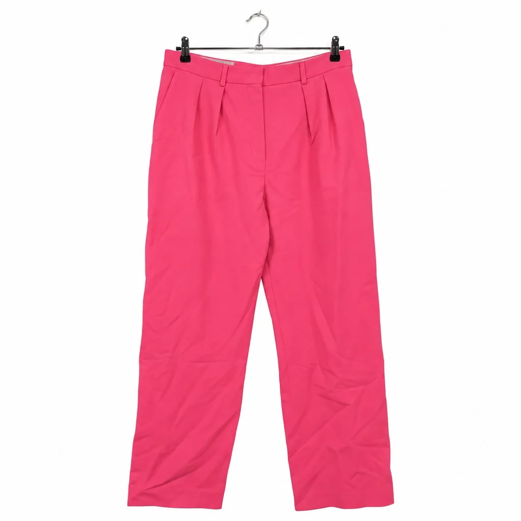 Damen Stoffhose Pink Gr. 44 W35 XXL Wolle Elegant Falten