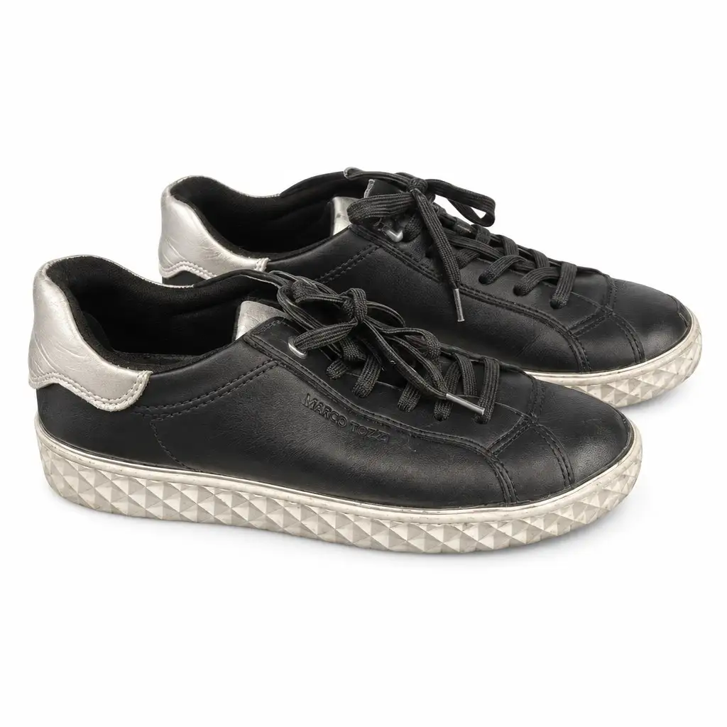 Sneaker low Damen Gr. 39 Schwarz Synthetik Schnürung Casual Freizeit