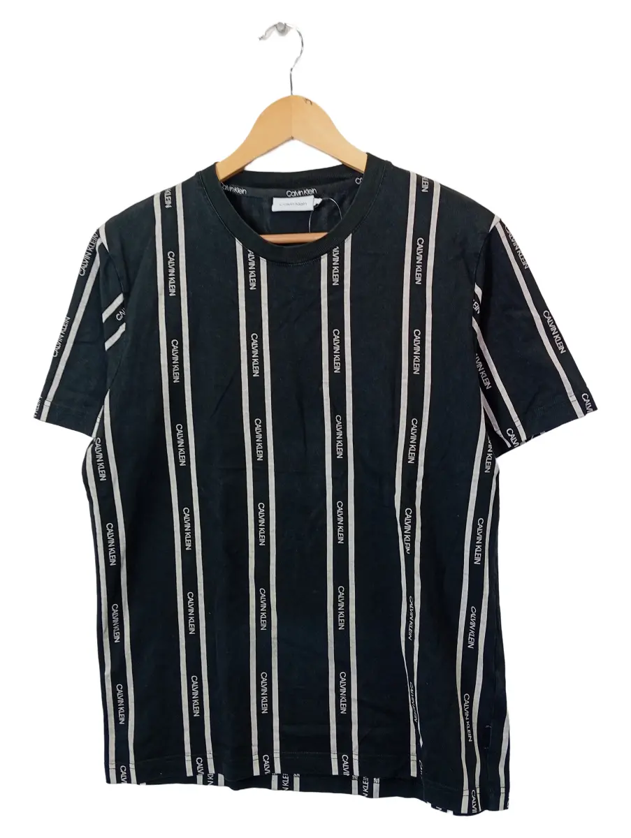 T-Shirt Damen Gr. 40/L Schwarz Baumwolle Gestreift Casual Kurzarm
