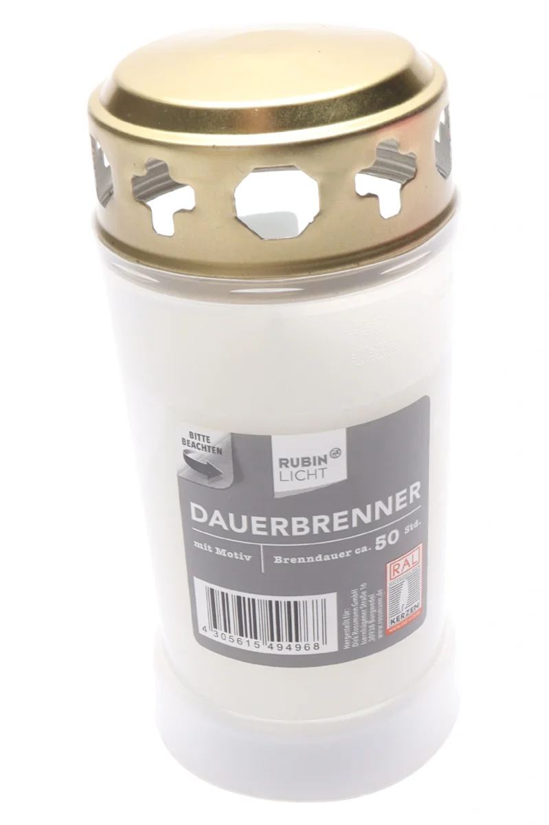 RUBIN LICHT Dauerbrenner Kerze Weiß Klassisch Grablicht 50…