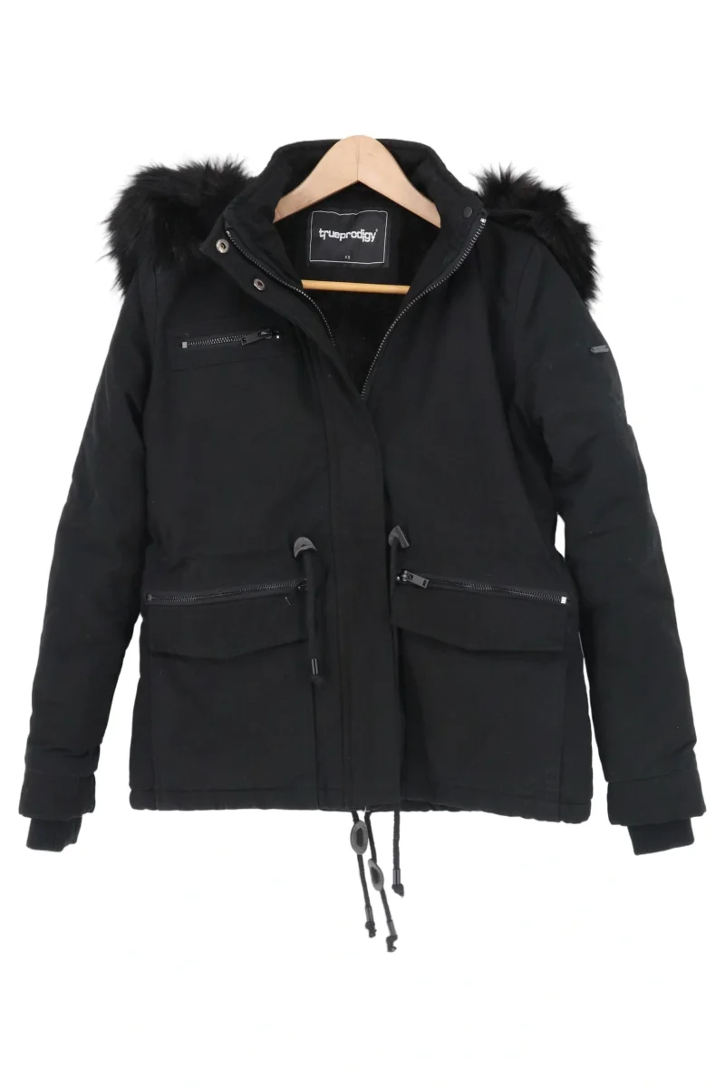 True Prodigy Damen Parka Winterjacke Schwarz XS Kapuze Fellbesatz