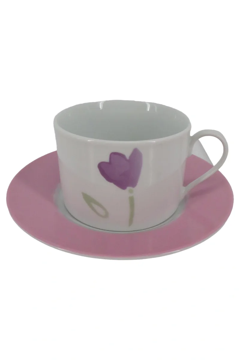 DEPOT Tasse und Unterteller Porzellan Mehrfarbig Blumen…