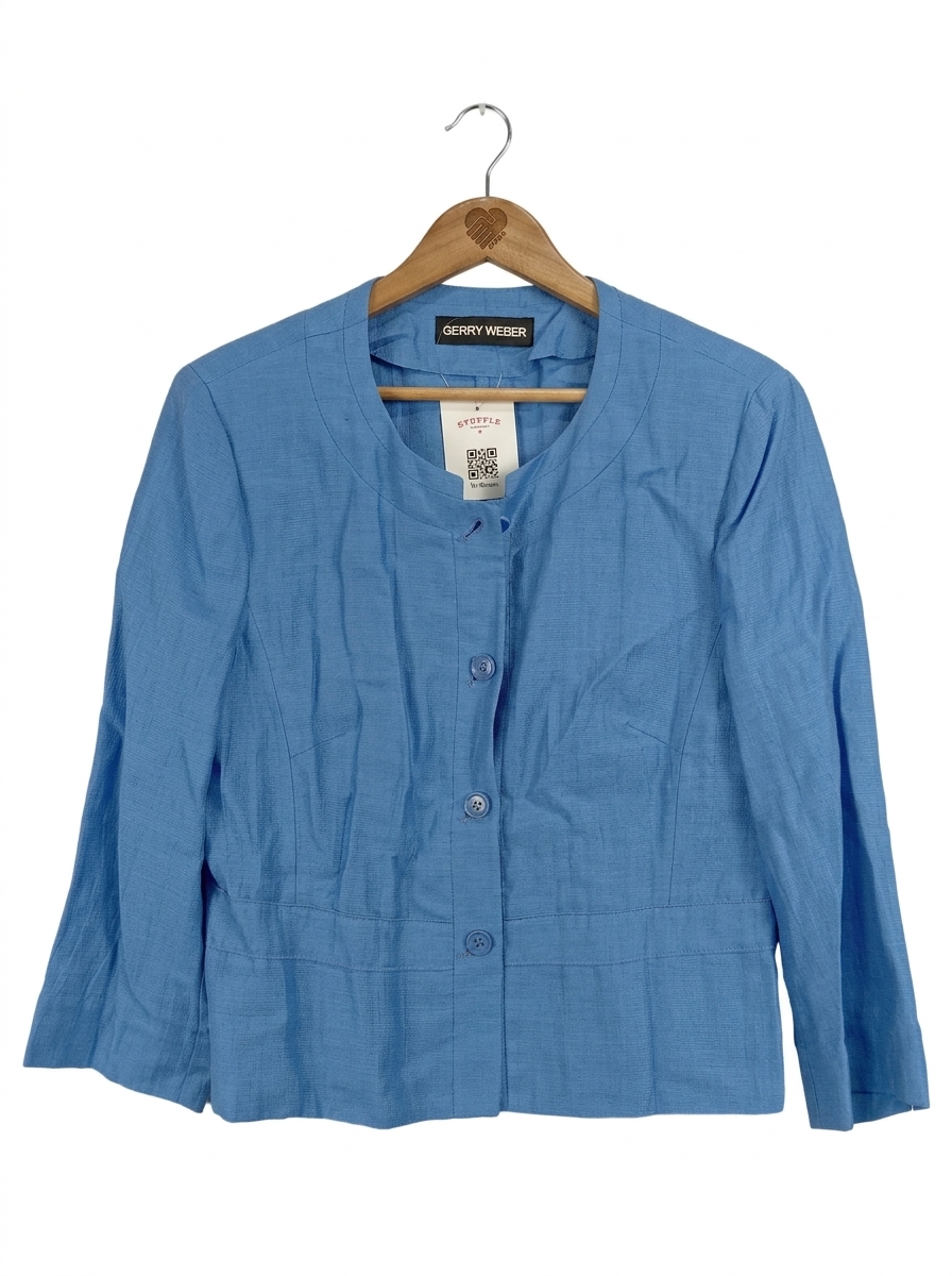 Gerry Weber Damen Blazer Gr. 38 Blau Leinen Klassisch Business 1