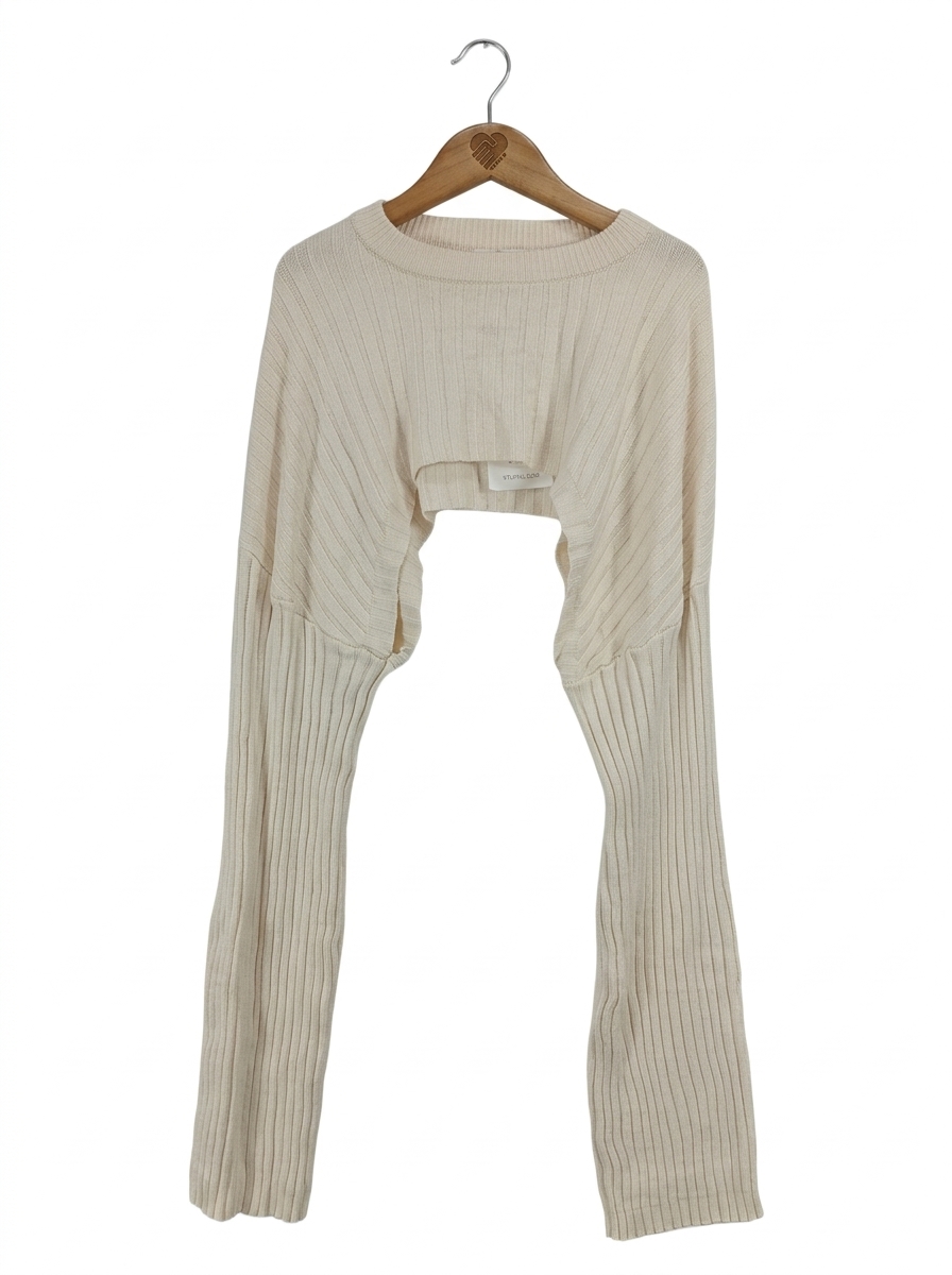 EDITED Damen Cropped Pullover Bolero Gr. 40/L Beige Rippstrick Viskose 1