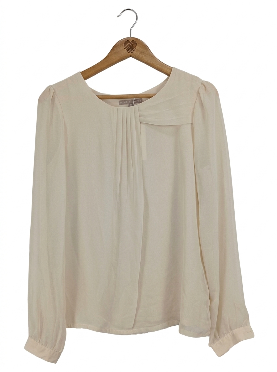Mint & Berry Damen Bluse Gr. 38/M Beige Elegant Langarm Polyester 1