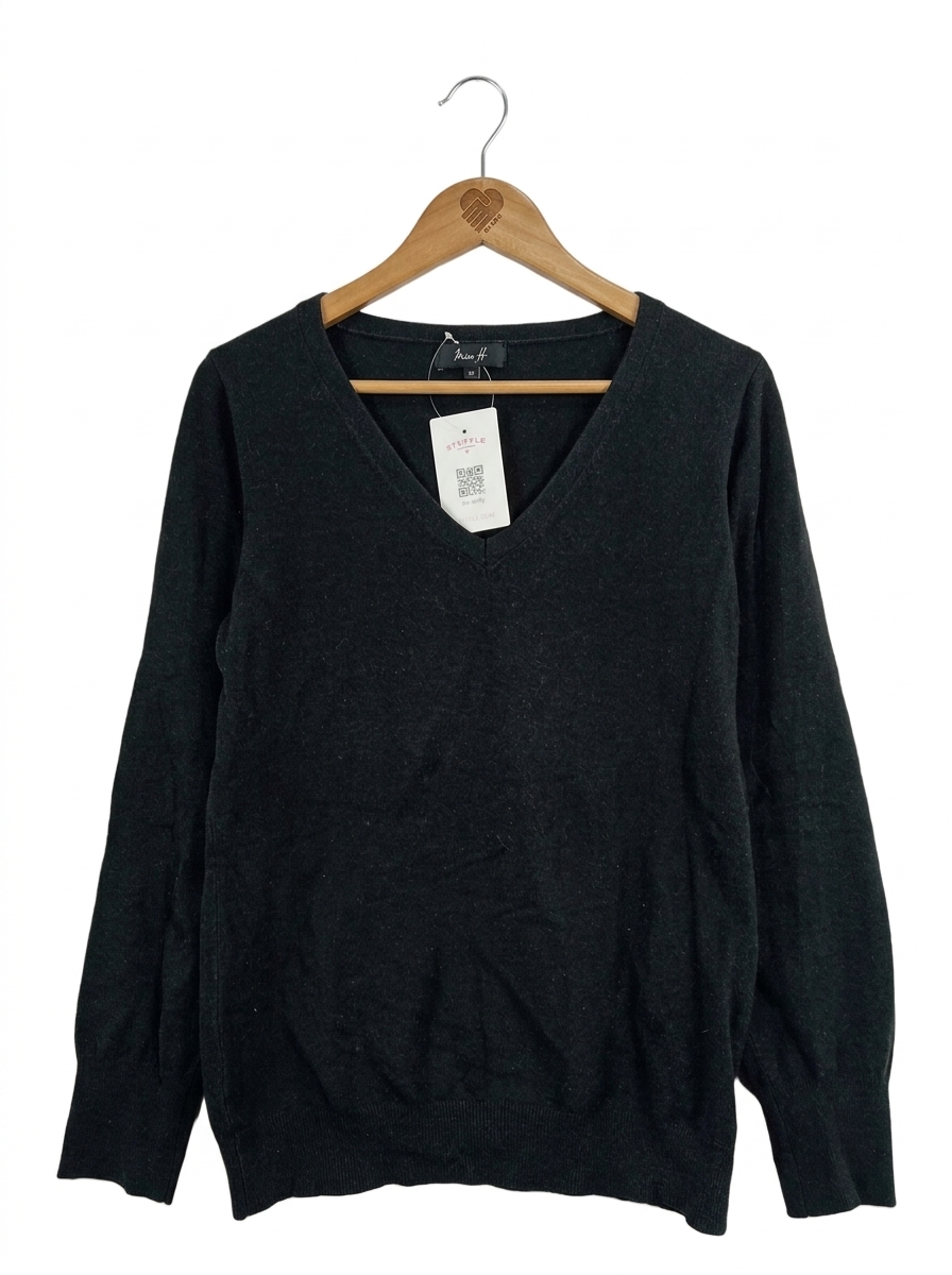 Miss H. Damen Pullover V-Ausschnitt Schwarz Langarm Gr. 38/M Basic 1