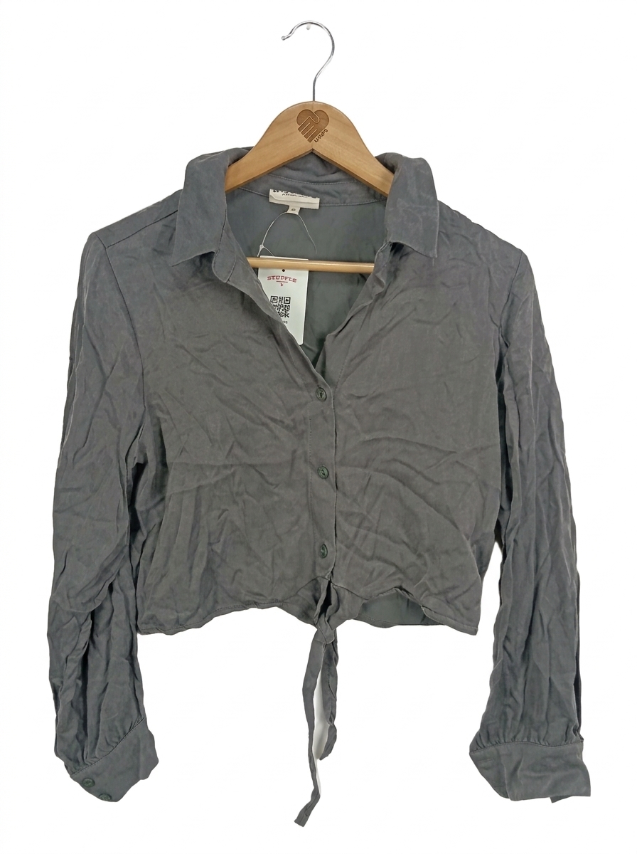a lot less Damen Hemdbluse Grau Gr. 38;M Cropped Schleife 1