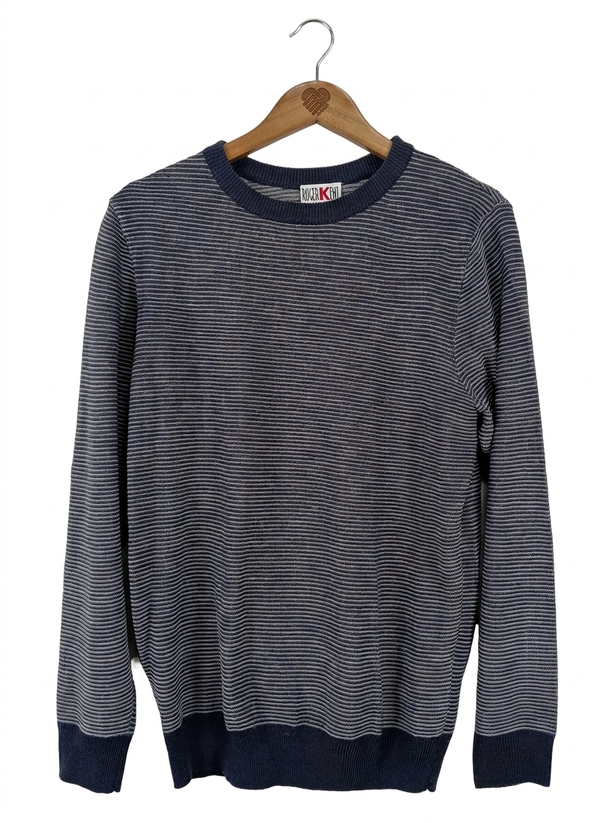 Roger Kent Pullover Herren Gr. L 46 Blau Gestreift Strickpullover 1